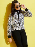 Girls White Leopard Quilted Bomber Jacket