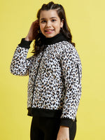 Girls White Leopard Quilted Bomber Jacket