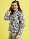 Girls White Leopard Front Button Quilted Jacket