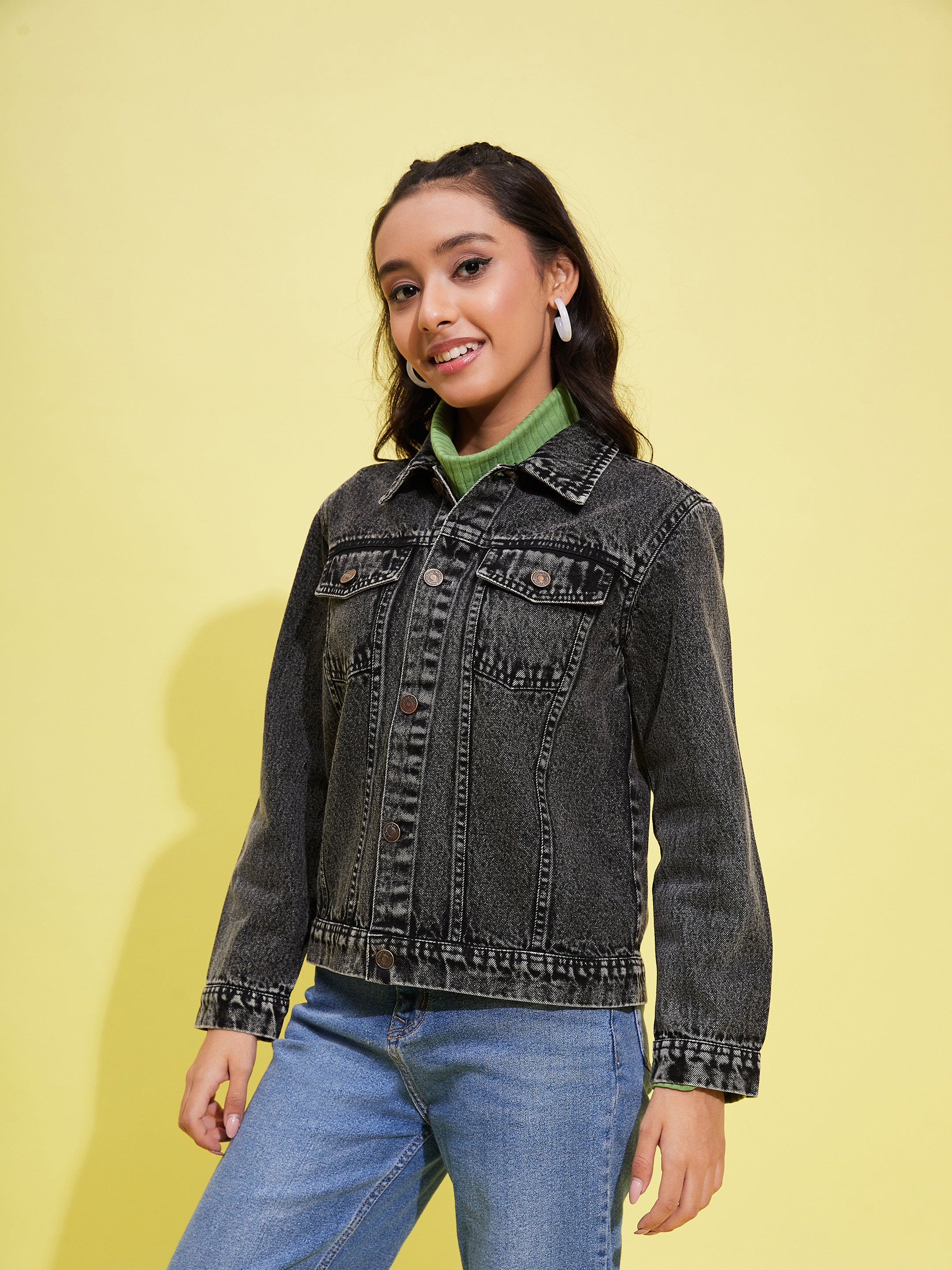 Black acid outlet wash denim jacket