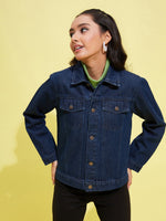 Girls Navy Acid Wash Denim Jacket