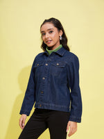 Girls Navy Acid Wash Denim Jacket