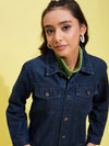 Girls Navy Acid Wash Denim Jacket