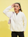 Girls White Fur Front Zipper Jacket