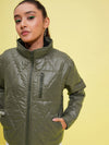 Girls Olive Quilted Zipper Jacket