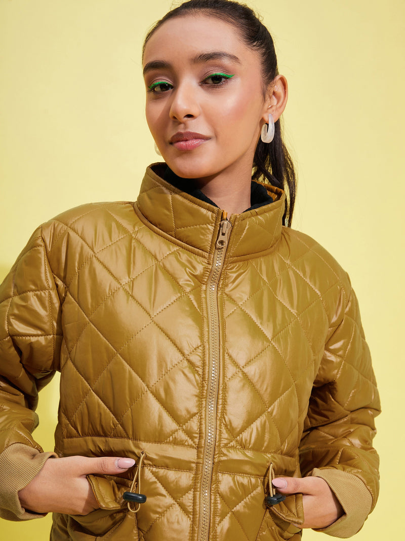 Girls Brown Front Pocket Quilted Jacket