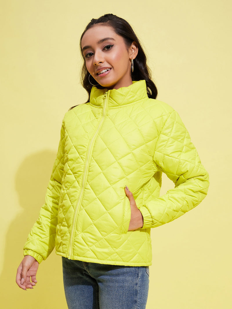 Wholesale Girls Neon Yellow Quilted Zipper Jacket – Tradyl