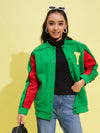 Girls Green Fleece Alphabet Varsity Jacket