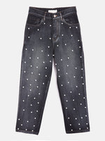 Girls Black Pearl Studs Jeans