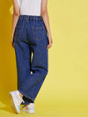 Girls Blue Face Print Straight Jeans