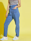 Girls Blue Paper Bag Waist Carrot Jeans