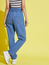 Girls Blue Paper Bag Waist Carrot Jeans