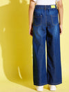 Girls Blue Front Snap Button Straight Jeans