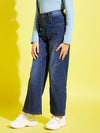 Girls Blue Contrast Thread Straight Jeans