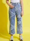 Girls Blue Paisley Print Straight Jeans