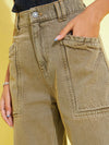 Girls Brown Side Pocket Straight Jeans