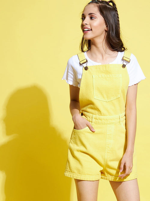 Girls Yellow Denim Playsuit