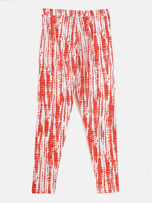 Girls Red & White Tie-Dye Leggings