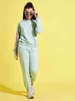 Girls Sea Green Terry Basic Drawstring Joggers