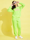 Girls Neon Green Terry Basic Drawstring Joggers