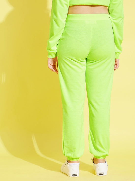 Girls Neon Green Terry Basic Drawstring Joggers