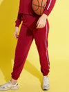 Girls Maroon Terry Side Tape Joggers