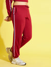 Girls Maroon Terry Side Tape Joggers