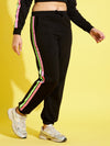 Girls Black Terry Side Tape Joggers