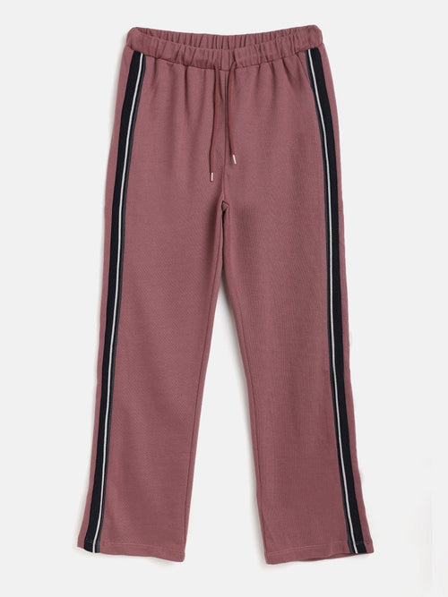 Girls Purple Terry Side Tape Track Pants