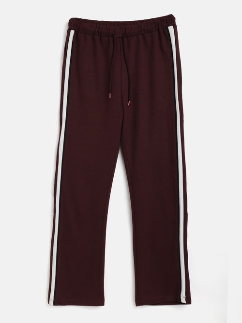 Girls Burgundy Terry Side Tape Track Pants