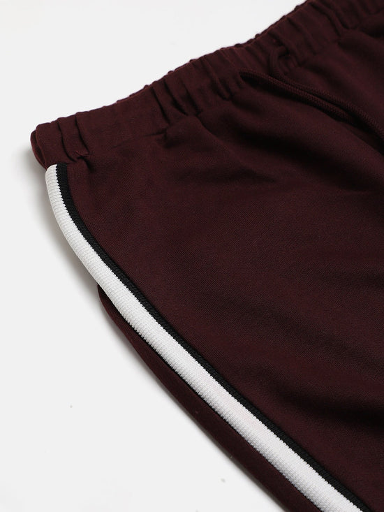 Girls Burgundy Terry Side Tape Track Pants