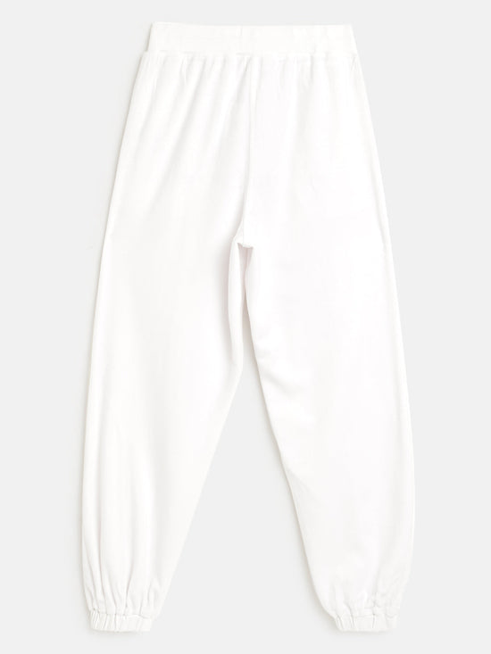 Girls White Velour Studded Heart Detail Joggers