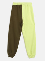 Girls Olive & Neon Green Terry Color Block Joggers