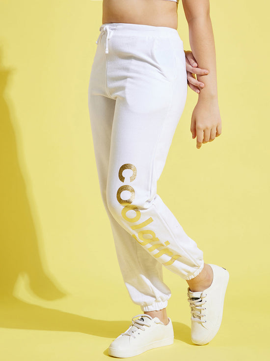 Girls White Fleece Cool Girl Foil Print Joggers