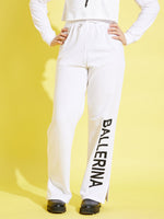 Girls White Ballerina Print Track Pants