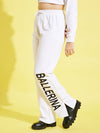 Girls White Ballerina Print Track Pants