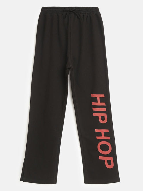 Girls Black Hip Hop Print Track Pants