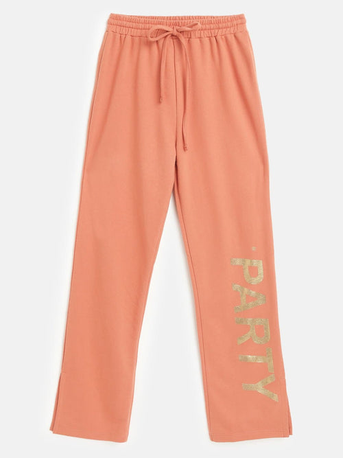 Girls Coral Party Print Track Pants