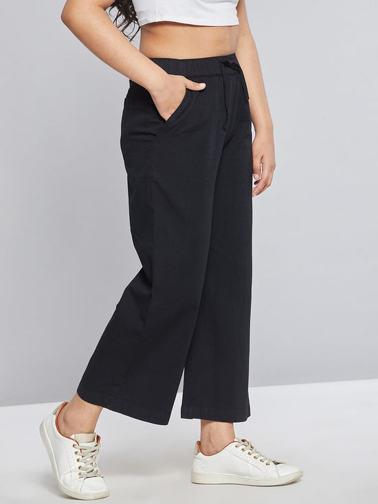 Girls Black Tencel Wide Leg Drawstring Pants