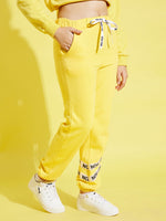 Girls Yellow Fleece Brand Tape Joggers