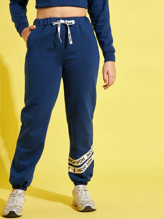 Girls Blue Fleece Brand Tape Joggers