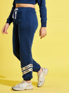 Girls Blue Fleece Brand Tape Joggers