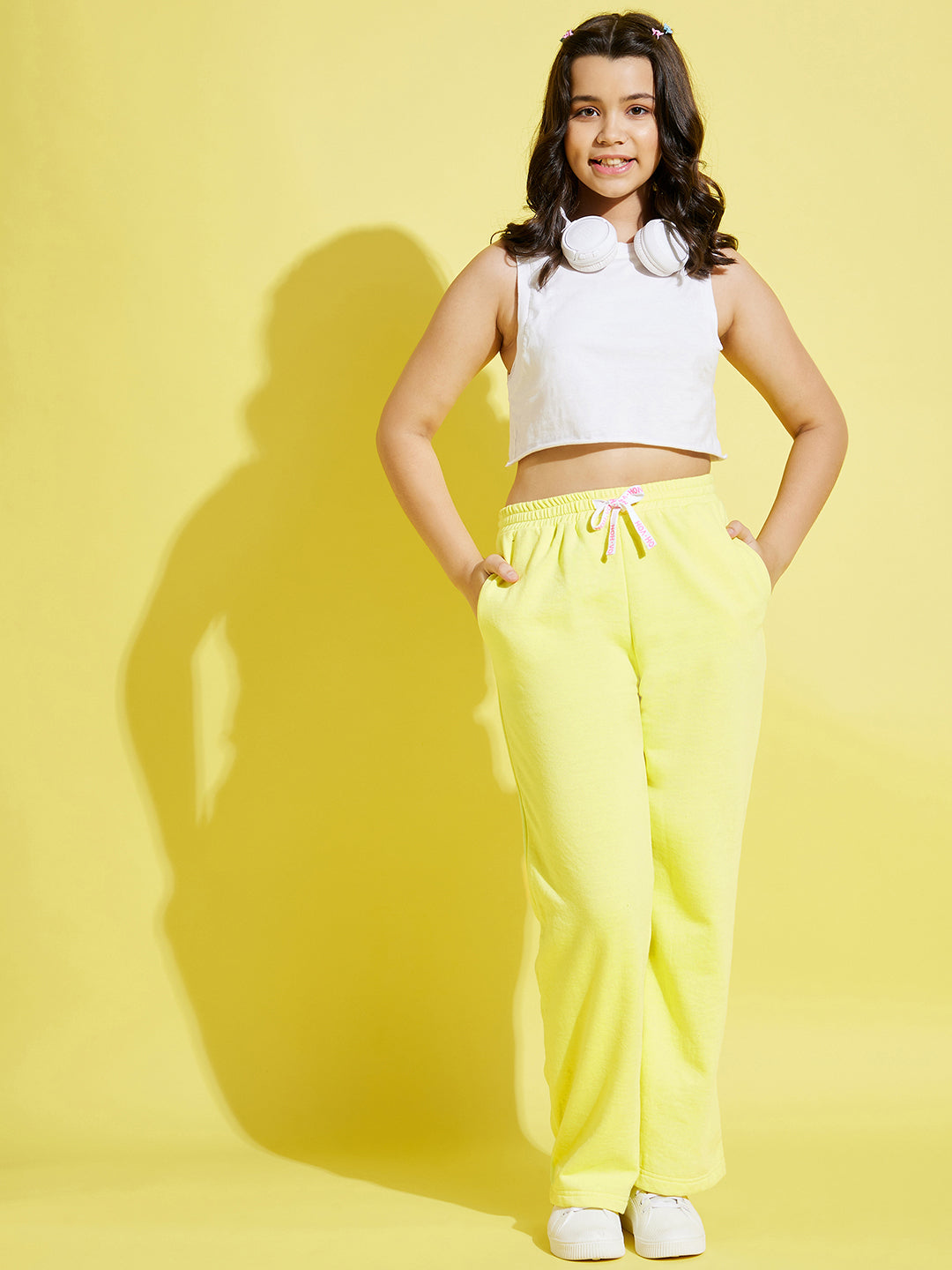 Buy Girls Yellow Fleece Brand Drawstring Track Pants Online at Sassafras