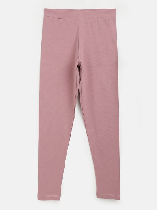 Girls Pink Solid Basic Leggings