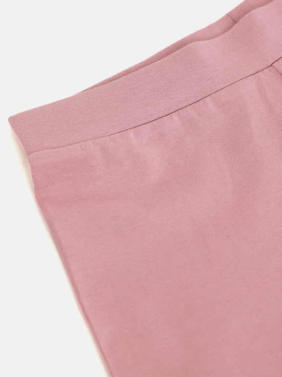 Girls Pink Solid Basic Leggings