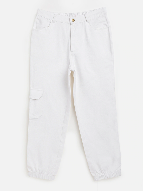 Girls White Twill Joggers