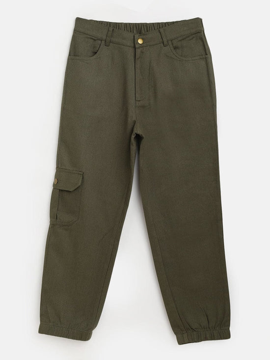 Girls Olive Twill Joggers