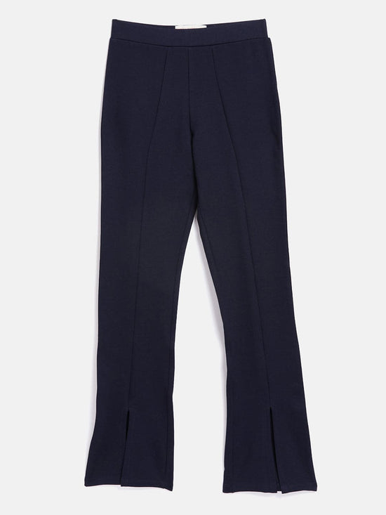 Girls Navy Front Slit Bell Bottom Pants