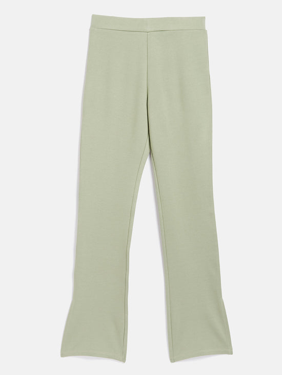 Girls English Green Side Slit Bell Bottom Pants