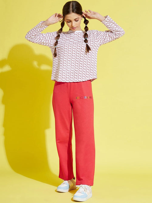 Girls Red Terry Love-Is-Love Pants